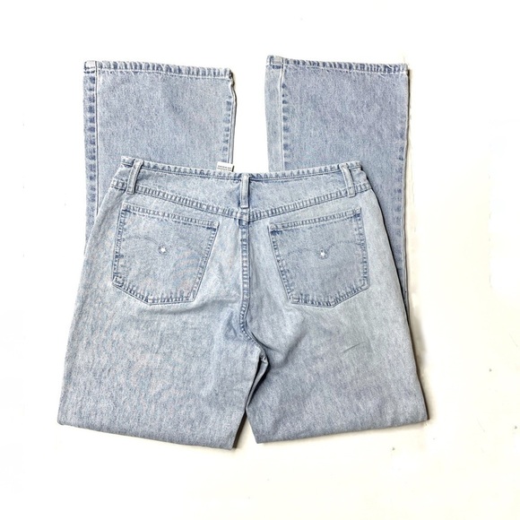 Vintage Daisy Embroidered Button Fly Flare Acidwash Jeans - Picture 1 of 5